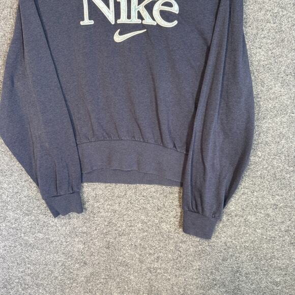 Nike Sweatshirt Womens Large Blue Cropped Sweater Fleece Center Swoosh Pullover - Picture 2 of 8